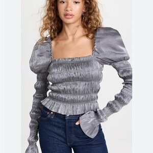 Elegant Silver Puff Sleeve Top